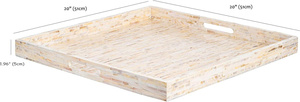 Plateau carré incrusté de nacre et orné de motifs floraux blancs ; le plateau de service possède des poignées. - Product Image 6