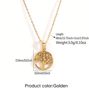 Collar con colgante geométrico elegante para mujer en acero inoxidable 304 con cadena de eslabones en O chapada en oro real de 18 quilates - Product Image 6