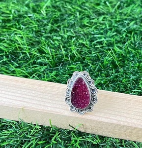 Natural Pink Druzy <b>Ring</b> 925 Sterling <b>Silver</b> Handmade Boho <b>Statement</b> Gemstone Jewelry for Women - Product Image 6