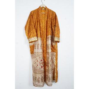 Designer Floral Print Vintage Silk Sari Kimono Robe Casual Summer Intimates Beach Nightgown Floor-Length Kimono Robe - Product Image 5