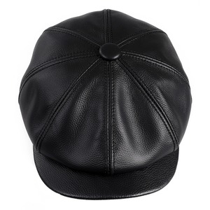 Gorra Newsboy Unisex de Cuero PU Negro de 6 Paneles con Decoración de Botones, Estilo Vintage, Gorra Casual para Adultos, Personalizable OEM - Product Image 5