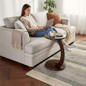 Mesa Auxiliar de Madera en Forma de C para Sofá y Cama |   Mesa para Portátil de Madera Maciza |   Mesa Auxiliar Compacta para Sala de Estar, Dormitorio y Oficina - Product Image 2