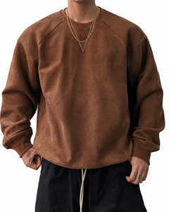 Sweat-shirt à col rond en molleton marron surdimensionné pour homme, manches raglan, pull décontracté, couleur unie, style tricoté pour l'automne - Product Image 1