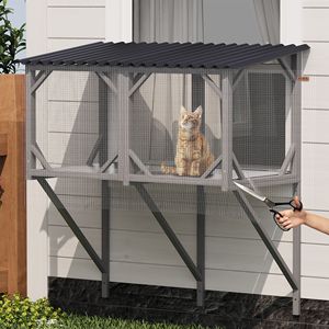 Enclos extérieur pour chat de 43,3 po avec fenêtre, filet anti-insectes pour bronzer et faire la sieste, grande fenêtre-plateforme pour cages à animaux - Product Image 1