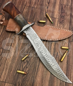 มีดโบวี่เหล็กดามัสกัสทำมือแบบกำหนดเอง พร้อมด้ามกระดูกสีสันสดใสและปลอกหนัง เหมาะเป็นของขวัญ - Product Image 2