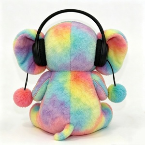 Peluche de elefante personalizado con efecto tie-dye, peluche de elefante arcoíris, peluche de elefante con orejeras estilo auriculares - Product Image 3
