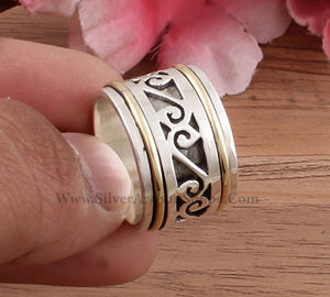 Anillo Giratorio de Plata de Ley 925 con Puntos, Anillo Antiestrés con Piedras Preciosas, Anillo de Boda para Mujer y Hombre, Joyería Clásica Boho para Meditación, Venta al por Mayor - Product Image 1