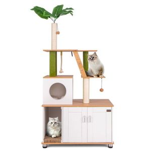 Cabinet-Integrated Cat Tree Tower for Cats' Scratching & Play - Product Image 1