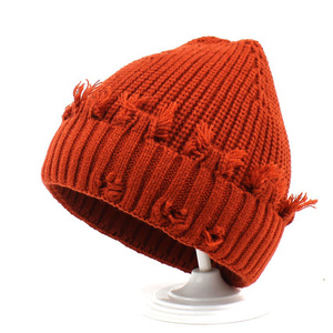 Casual beanie jacquard distressed knitted soft stretch fabric <b>winter</b> <b>cap</b> textured pattern unisex style comfortable daily wear - Product Image 1