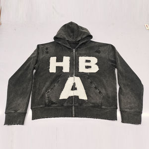 Sweats à capuche zippés personnalisés en coton vieilli vintage 500 g/m² avec patch brodé, coupe oversize, effet délavé, en molleton bouclette français - Product Image 1