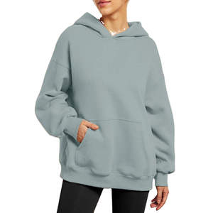 Women's Oversized Hooded Sweatshirt Solid Color <b>Long</b> <b>Sleeve</b> Cotton Fleece Casual <b>Top</b> Autumn Wear - Product Image 4