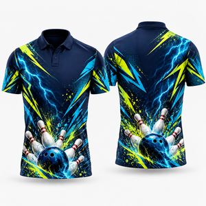 เสื้อโปโลโบว์ลิ่งสำหรับนักกีฬาแข่งขัน  ผ้าถักเนื้อแน่น ดีไซน์สั่งทำพิเศษ พิมพ์ลายแบบซับลิเมชั่นเต็มตัว สำหรับผู้ชาย - Product Image 6