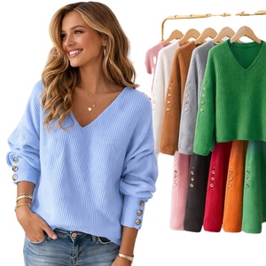 Pull en tricot côtelé de haute qualité pour femmes, manches longues, pull en tricot élégant, mélange de polyester, pulls pour femmes - Product Image 1