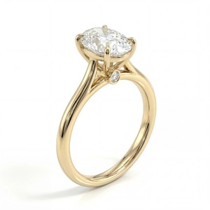 Anillo de Compromiso Solitario de Oro Amarillo de 14K con Diamante Ovalado de 2 CT Cultivado en Laboratorio, Joyería Fina con Detalle Oculto en Catedral - Product Image 2