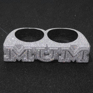 Mens 925 Silver Moissanite <b>MUM</b> Double Finger <b>Ring</b> Iced Pave Statement Luxury Custom Letter Jewelry Gift - Product Image 3