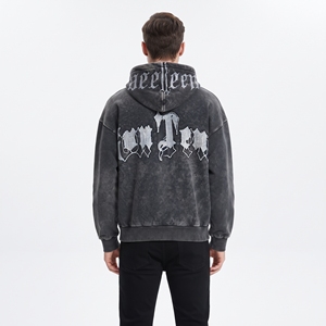 Sweat à capuche homme en coton 100% avec impression numérique hiver gothique, effet délavé, tissu épais, coupe oversize en molleton bouclette - Product Image 3