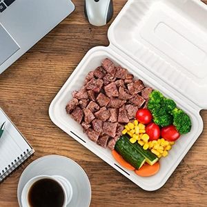 Boîte en bagasse de 9x6 pouces, compatible micro-ondes, pour les déjeuners au bureau et à l'école, boîte repas biodégradable pour l'emballage des aliments chauds et froids - Product Image 1