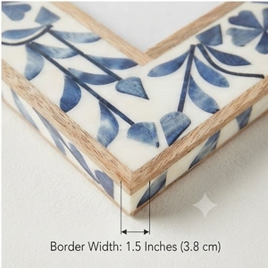 Cadre photo en bois rectangulaire, motif floral bleu, fait main, en résine, design moderne, écologique, impression couleur intégrale - Product Image 2