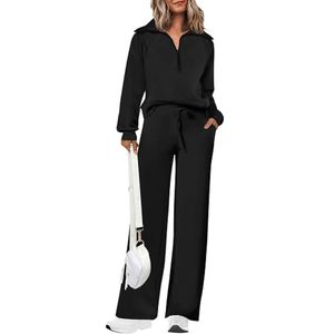Conjunto Casual de 2 Piezas para Mujer, Sudadera con Capucha de Forro Polar, Chaqueta con Cierre de Cremallera, Poliéster/Algodón, Manga Larga, Pantalones con Cintura Elástica - Product Image 1