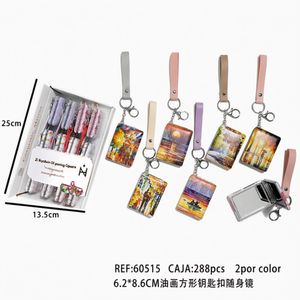 Llavero Zi con pintura al óleo, espejo portátil cuadrado de 6,2x8,6 cm con correa para mujeres y hombres - Product Image 3