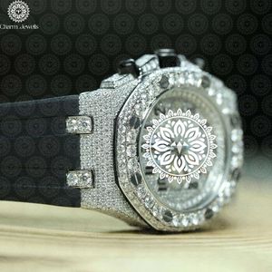 Charm_Jewells Luxury Stainless Steel Square <b>Watch</b> 42mm <b>Diamond</b> Encrusted Sapphire Crystal Analog Chronograph Unisex - Product Image 3