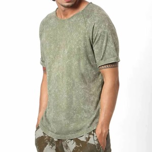 T-shirt décontracté pour homme en jersey délavé à l'acide, 100% coton, col rond, coupe classique, épaules tombantes, respirant, style urbain, teint uni, 220g - Product Image 5