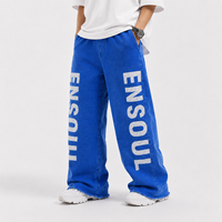 Pantalon de jogging ample vintage bleu de haute qualité, style streetwear, 100 % coton imprimé, taille élastique, pour homme
