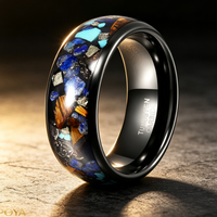 Bague en tungstène incrustée de pierres naturelles de 8 mm pour homme, lapis-lazuli, œil de tigre, turquoise, alliance en or, bijoux de mode