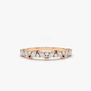 แหวนเพชรทรงมาร์คีส์เฉียงและทรงกลม เพชรเลี้ยงในห้องปฏิบัติการ ทอง 14K แหวนแต่งงาน ดีไซน์ทรงกลมแบบเรียงกัน ตัดเจียระไนสวยงาม โดดเด่นเป็นเอกลักษณ์ เครื่องประดับที่ยั่งยืน - Product Image 6