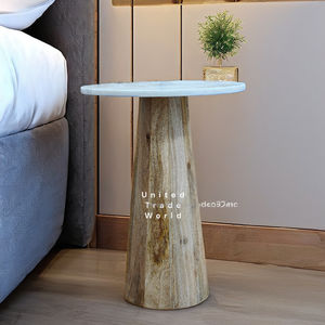 Mesita de noche redonda de mármol y madera de mango de estilo industrial con diseño ecológico extraíble para muebles de sala de estar de dormitorio elegante - Product Image 1