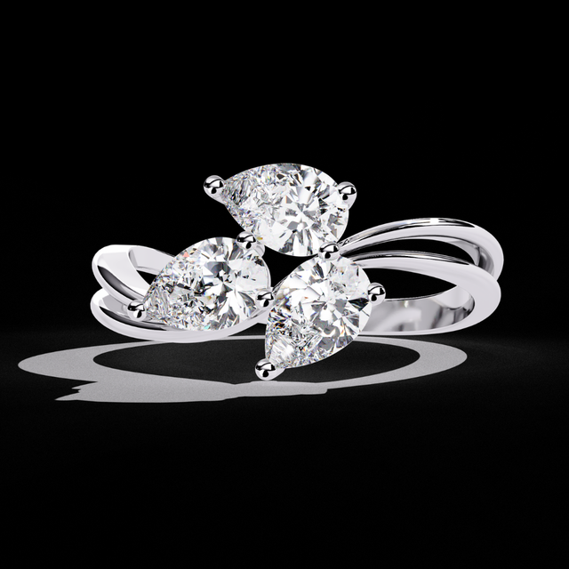 IGI Certified Lab Grown Diamond Ring 1.10 Carat 14K White Gold Pear Cut Side Stone Toi Et Moi Design Fine Jewelry for Engagement