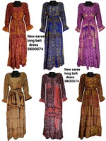 Robe longue décontractée vintage bohème en rayonne écologique imprimée à col en V et manches longues pour femme – Tendance et respirante