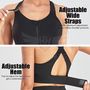 Black Sports Bra Cross Strap High <b>Support</b> <b>Crop</b> <b>Top</b> for Yoga Gym Workout Sport Fitness Front Zip Bra Adjustable Strap Shockproof - Product Image 2