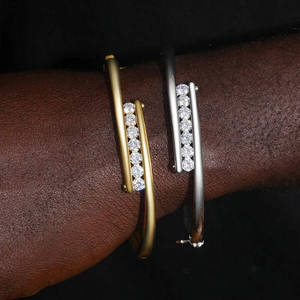 Diamond Bypass Cuff Bangle Gold Plated Stackable Wrist <b>Bracelet</b> Lab Grown IGI Certified Unisex Luxury Jewelry - Product Image 3