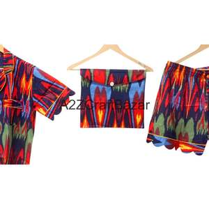 Conjunto de Pijama de Algodón 100% Puro, Lujoso, Elegante, Romántico, Clásico, para Vacaciones de Verano, con Estampado a Mano, Pantalones Cortos Tipo Canguro, Transpirable - Product Image 2