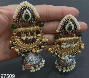 Pendientes largos de plata alemana de nuevo diseño más vendidos para mujer chapados en oro Precio asequible del exportador indio - Product Image 2