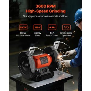 Smerigliatrice da banco ad alta velocità da 8 pollici con motore a induzione da 550W (3450 giri/min) - Grana 36/60 - Product Image 2