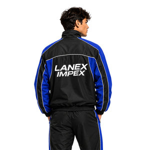 Chaqueta cortavientos OEM personalizada para hombre, negra y azul real, ligera, con cremallera, para entrenamiento deportivo, correr, poliéster premium, para exteriores - Product Image 4