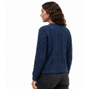 Women's Blue V-Neck Full Sleeve Knitted <b>Cardigan</b> Casual Winter Wear 100% Wool <b>Thick</b> Hand Knitted Single Breasted Regular Fi - Product Image 5