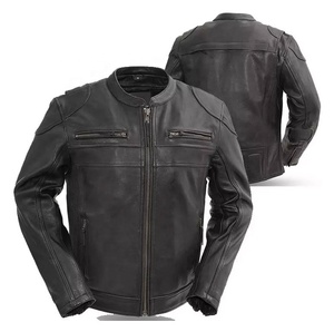 Black Motorbike Leather Jackets Two Pockets White Long Sleeves Turtle Neck Moto Jackets Personalized Design <b>Road</b> Bikers Jacket - Product Image 1