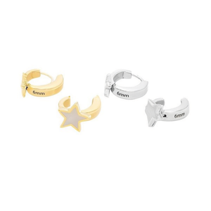 Orecchini a cerchio Ziho Fashion con design a stella in oro e argento Acero 6mm - Product Image 2