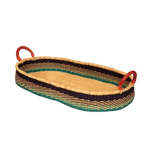 Panier à langer moderne en jonc de mer foncé à bandes, avec poignées latérales, en rotin, pour enfants, idéal pour le rangement. - Product Image 1
