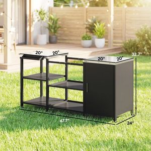 Carrello Bar da Esterno con Tavolo Grill per Accessori BBQ all'Aperto - Product Image 5