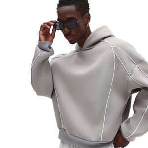 Sweat à capuche surdimensionné pour homme, personnalisable OEM, avec passepoil contrastant, logo personnalisé, coutures inversées, manches côtelées, pull-over - Product Image 3