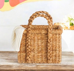 Grand panier rectangulaire Rush Sac à main d'été mignon Sac à bandoulière fourre-tout tissé rond de plage avec poignée - Product Image 3