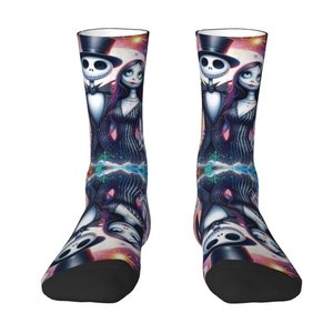 Chaussettes de sport Jack Skellington et Sally, imprimées par transfert thermique, respirantes, en polyester/nylon, séchage rapide, épaisseur standard pour adulte - Product Image 2