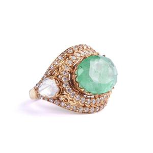 แหวนพลอยรูปไข่สีเขียว Forest Whisper ประดับด้วยเงินแท้ Gajaah 925 พร้อมเพชรและพลอยพอลกี - Product Image 2