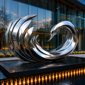 Escultura Moderna Abstracta de Acero Inoxidable, Plateada y Pulida, Decoración de Arte para Jardín Exterior, para Villa, Hotel, Patio - Product Image 3