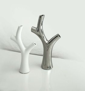 Minimalist Stainless steel Tree Branch Vase <b>Set</b> White and Blue Tabletop Decor Handmade for Home Office Decoration - Product Image 2