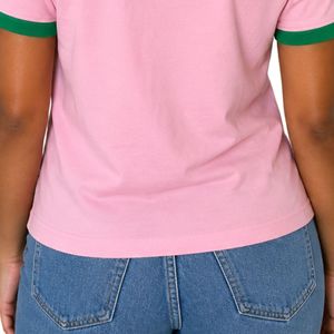 Camiseta de Chenilla Rosa y Verde con Estampado de Letras para Mujer, Manga Corta, Informal, Tela Suave, Top de Moda, Ropa Urbana para Damas - Product Image 5